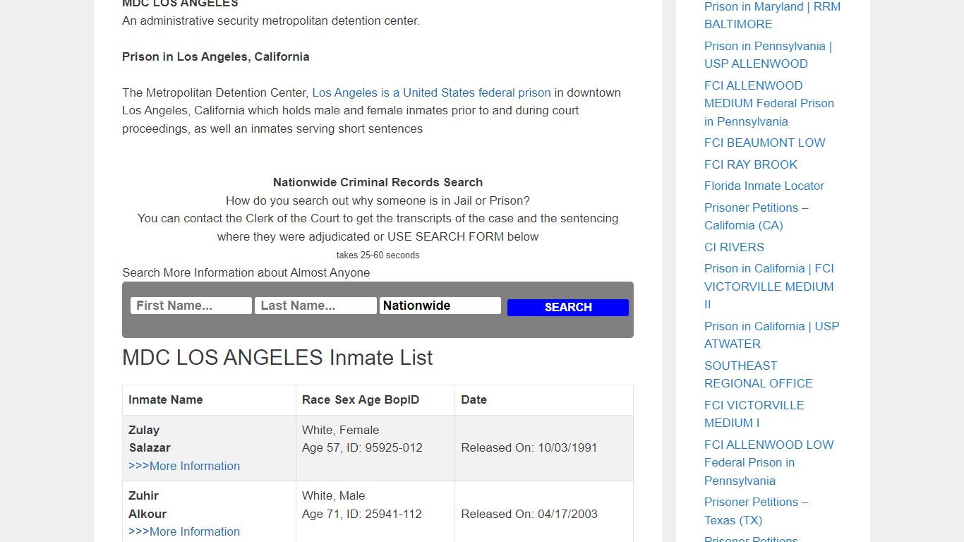 MDC LOS ANGELES – Inmate Releases